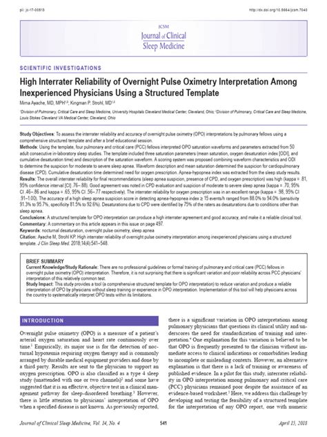 High Interrater Reliability Of Overnight Pulse Oximetry Interpretation