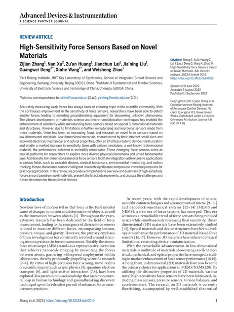 High Sensitivity Force Sensors Based On Novel Materials Advanced Devices Instrumentation