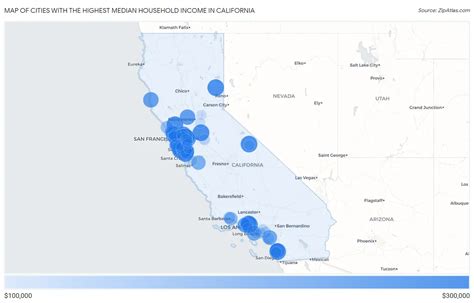 Highest Median Household Income In California By City Zip Atlas