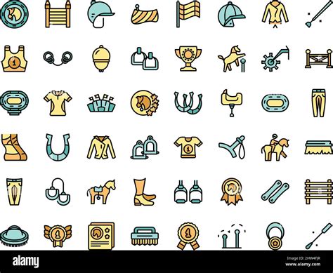 Hippodrome Icons Set Outline Vector Horse Track Animal Game Stock