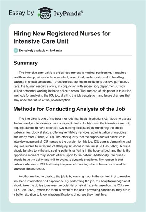 Hiring New Registered Nurses For Intensive Care 828 Words Essay Example Hiring New Registered Nurses For Intensive Care 828 Words Essay Example