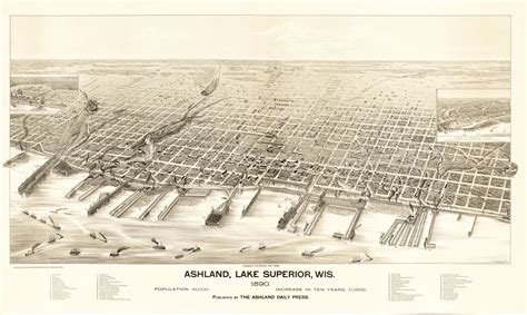 Historic Panoramic View Ashland Wisconsin Pauli 1890 Vintage Wal Maps Of The Past