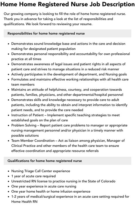 Home Health Care Registered Nurse Jobs