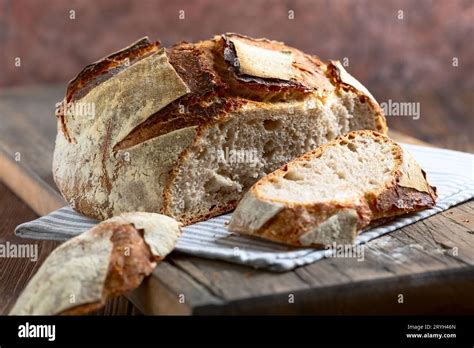 Homemade Round Bread With Cut Slices Stock Photo Alamy