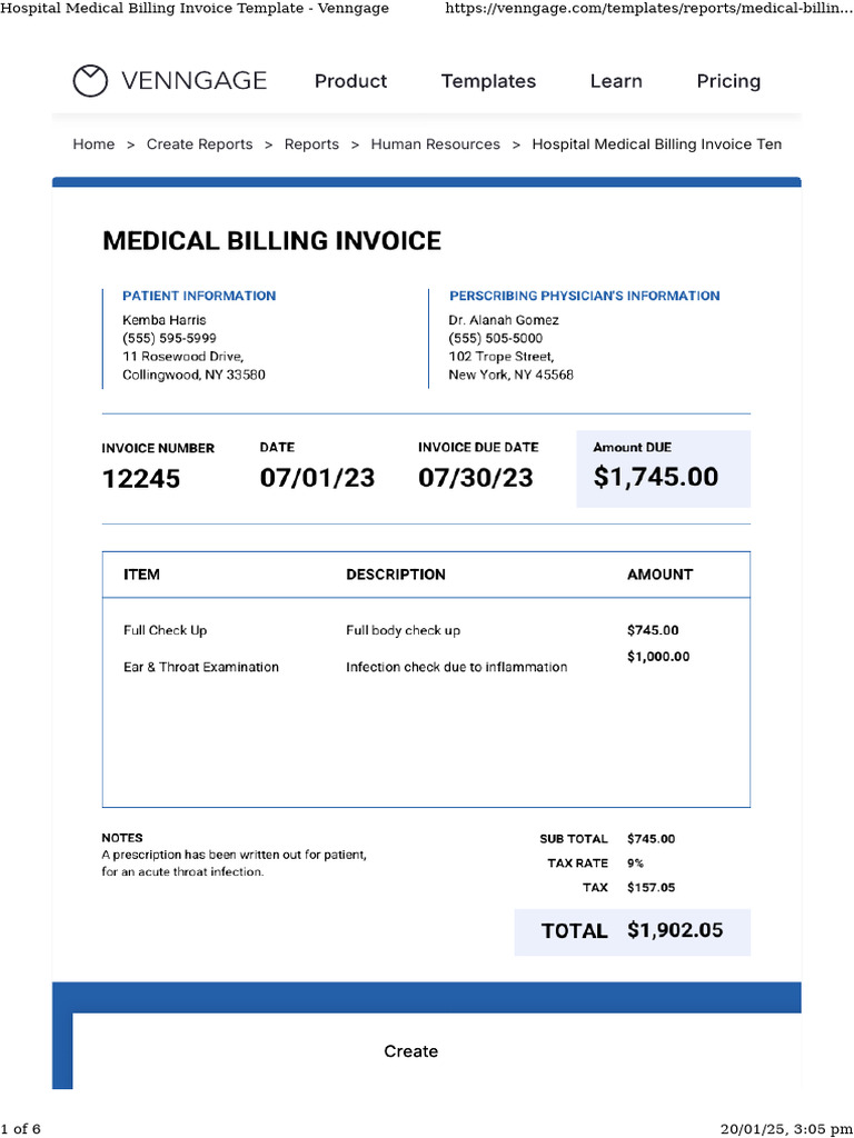 Hospital Medical Billing Invoice Template Venngage