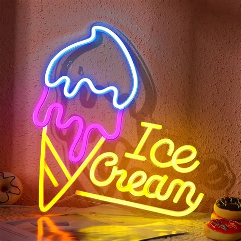 Hoteam Ice Cream Neon Sign Ice Cream Light Neon Sign Led Usb Yellow Blue Pink Light Up Decor For Business Store Bedroom Bar Cafe Shop Windows Decorations Amazon Com
