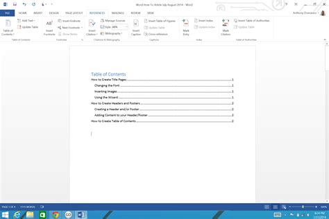 Add Table of Contents in Word