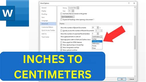 How To Change Units From Inches To Centimeters In Microsoft Word Youtube