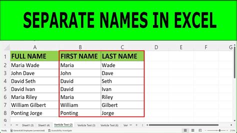 How To Separate Names In Excel Split First And Last