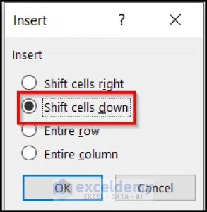 How To Shift Cells Down Excel