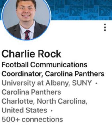 I Guess Carolina Panthers Communications Coordinator Charlie Rock Needs To Update His Linkedin Acvount To Former Mr Rock Was Fired For His Offensive Charlie Kirk Ig Post
