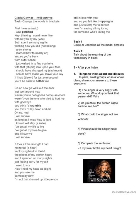 I Will Survive Song With Modals Son English Esl Worksheets Pdf Amp Doc