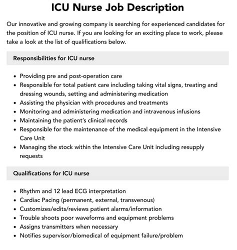 Icu Nurse Job Description Icu Nurse Job Description