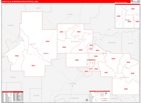 Idaho Falls Metro Area Digital Map Red Line Style
