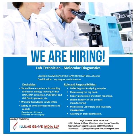 Illume Gene India Llp Job Vacancy For Fresher S Experienced In Lab