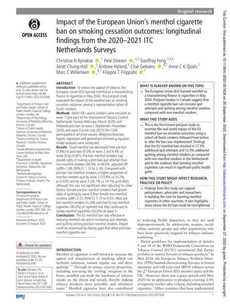 Impact Of The European Union S Menthol Cigarette Ban On Smoking Impact Of The European Union S Menthol Cigarette Ban On Smoking