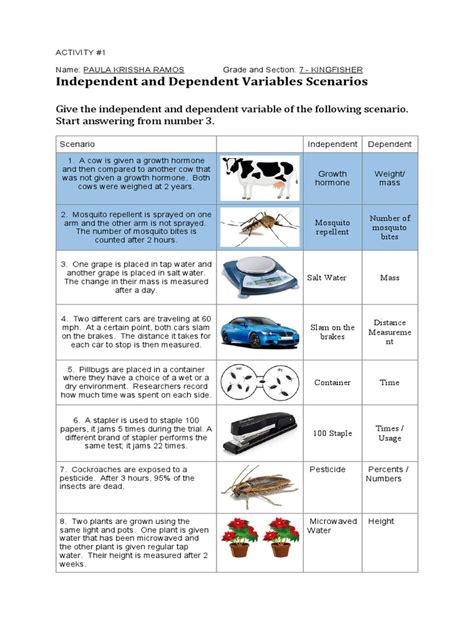Independent And Dependent Variables Science Sheet Beyond