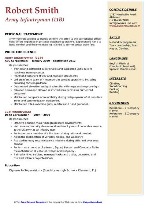Infantryman Resume Examples And Tips Zippia