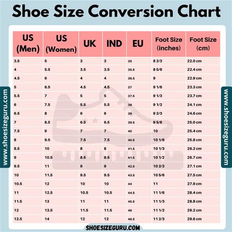International Shoe Size Conversion Charts Us Uk Euro