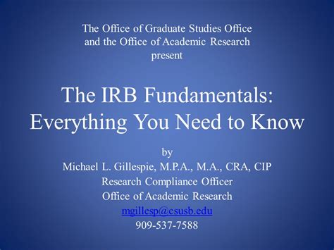 Irb Fundamentals The Office Of Academic Research And Ppt Download