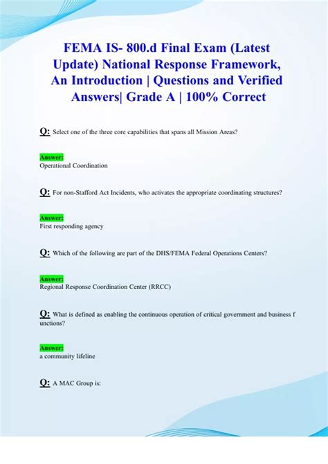 Is 800 D National Response Framework Exam Questions