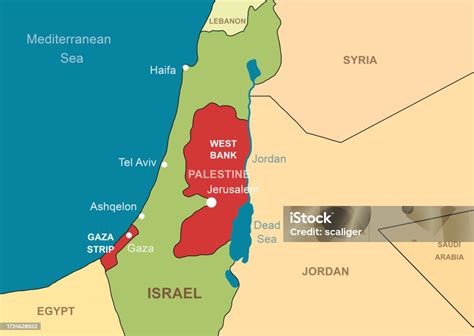 Israel And Palestine In Middle East On Contour Map Gaza And West Bank