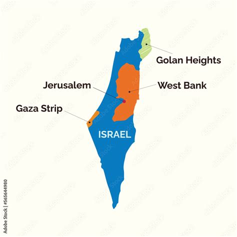 Israel Map With Gaza Strip West Bank And Golan Heights Vector