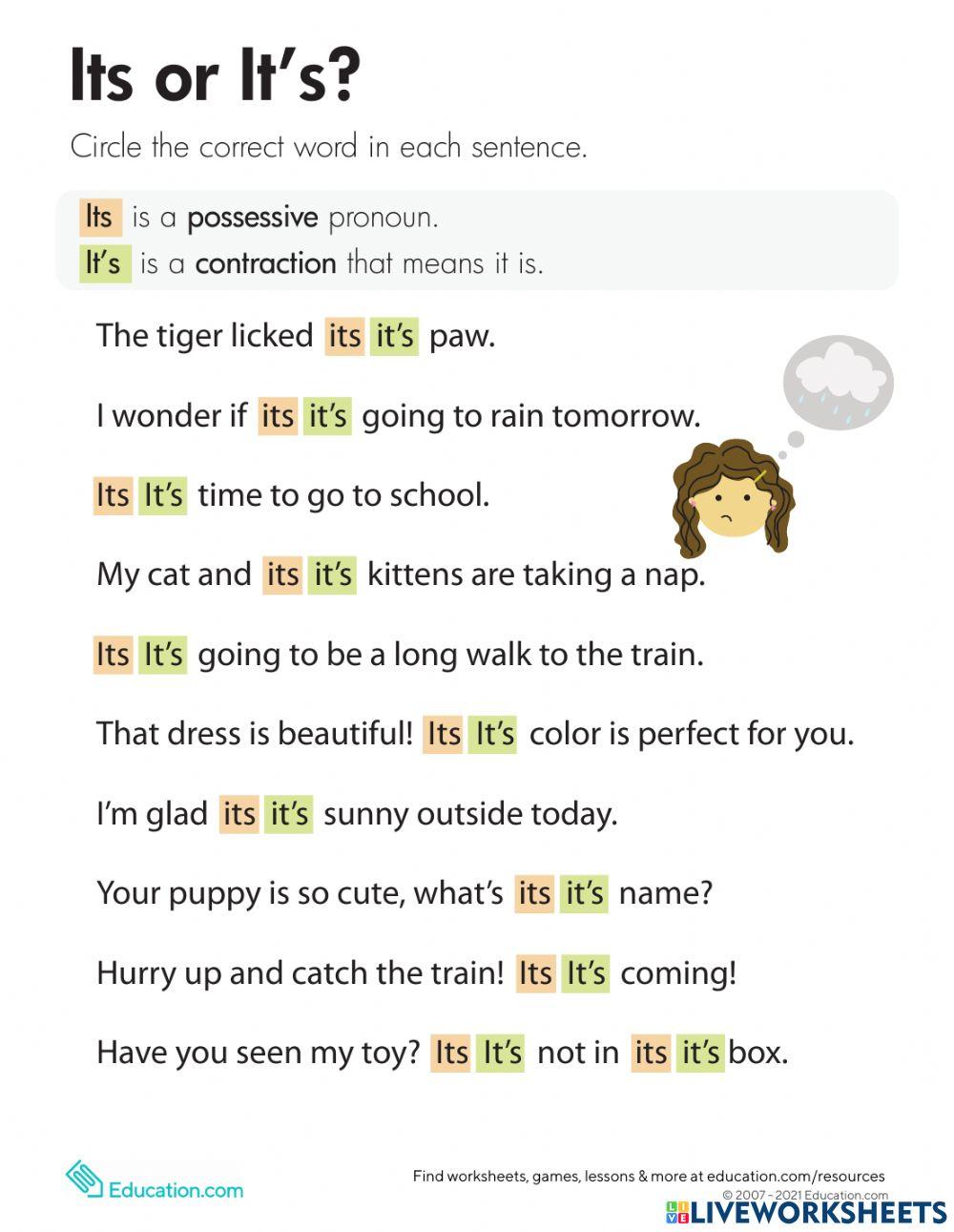 It Amp 39 S Or Its Worksheet Worksheets