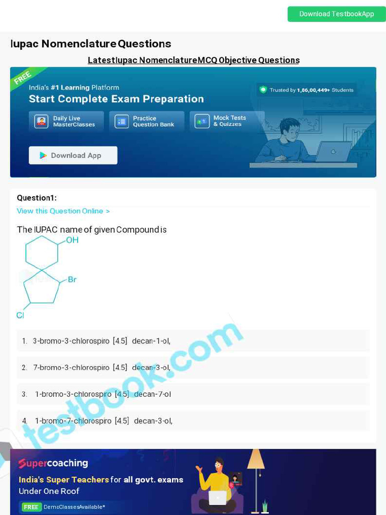 Iupac Nomenclature Ncert Mcq Iupac Nomenclature Ncert Mcq