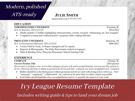 Ivy League Resume Template With Tips And Writing Guidance Editable Ivy League Resume Template With Tips And Writing Guidance Editable