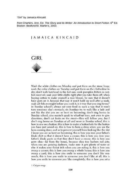 Jamaica Kincaid S Girl 1978 Summary And Analysis Schoolworkhelper