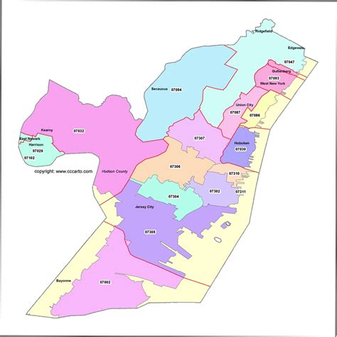 Jersey City Zip Codes Map Hudson County Zip Codes Printable Map New