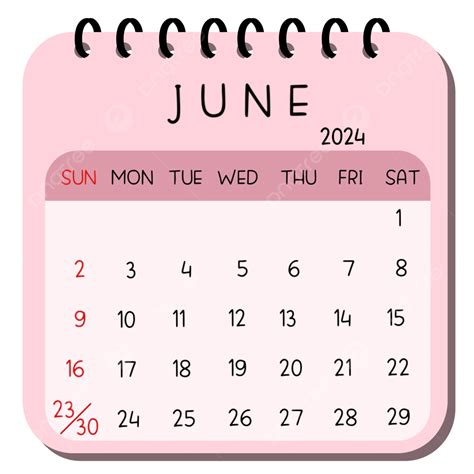June 2024 Calendar June Calendar 2024 Png Transparent Clipart Image