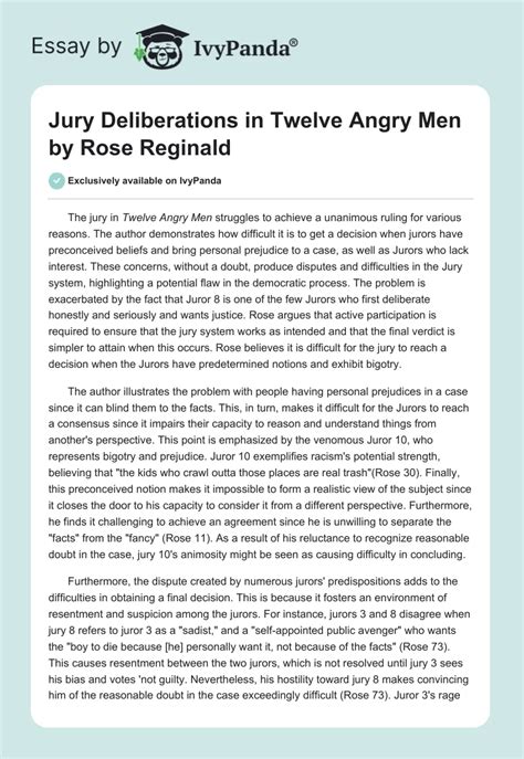 Jury Deliberations In Twelve Angry Men By Rose Reginald 1226 Words
