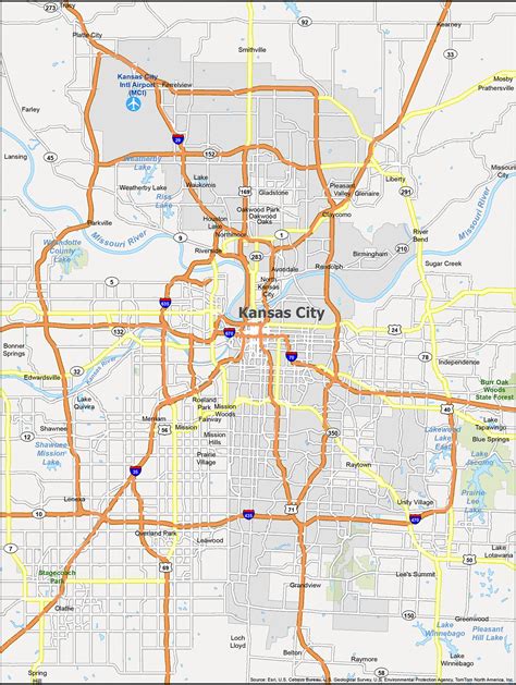 Kansas City Metro Area Mo Digital Map Red Line