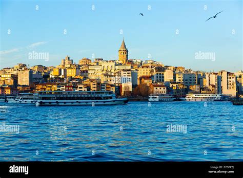 Karakoy Quarter And Galata Tower From Golden Horn Bay Istanbul Stock Karakoy Quarter And Galata Tower From Golden Horn Bay Istanbul Stock