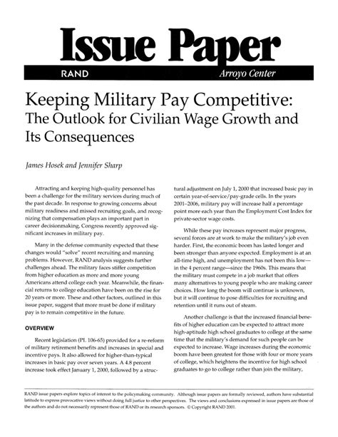 Keeping Military Pay Competitive The Outlook For Civilian Wage Growth And Its Consequences Rand