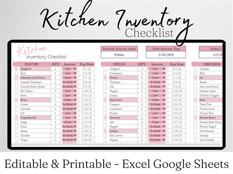 Kitchen Inventory Template Pantry Inventory Spreadsheet List Freezer Kitchen Inventory Template Pantry Inventory Spreadsheet List Freezer