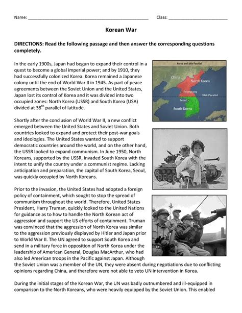 Korean War Reading Name Class Studocu Worksheets Library