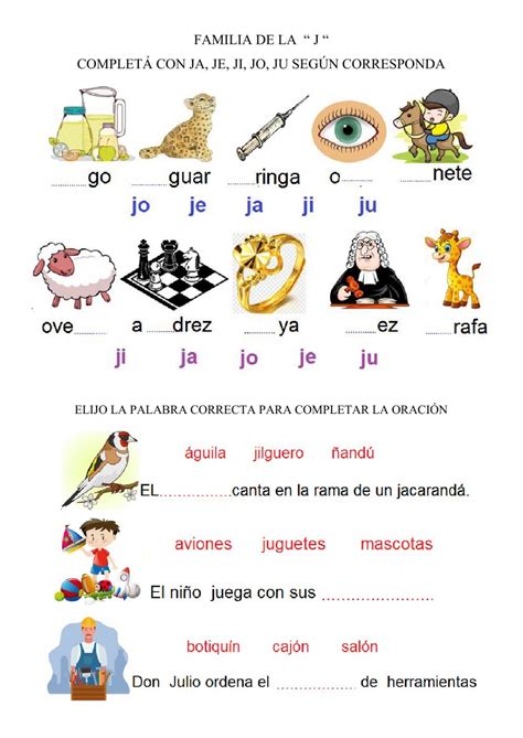 La Consonante J Worksheet Verbos Y Adjetivos Consonantes Familia De