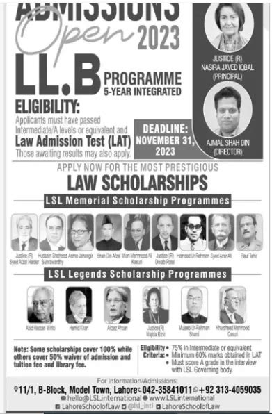 Lahore School Of Law Lsl Admission 2023 In Llb 5 Years Program
