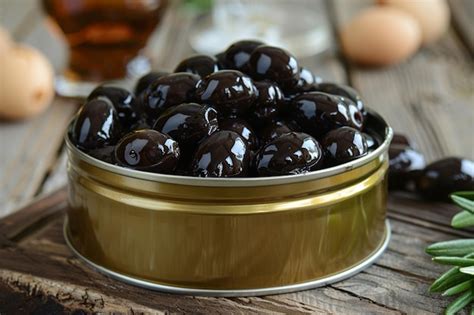Large Black Olives In A Tin Premium Ai Generated Image