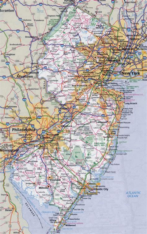 Large Detailed Roads And Highways Map Of New Jersey State With All Cities Vidiani Com Maps Of All Countries In One Place