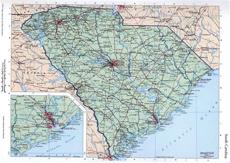 Large Map Of The State Of South Carolina With Cities Roads And Highways Vidiani Com Maps Of All Countries In One Place