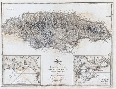 Large Scale Old Map Of Jamaica With Relief 1775 Jamaica North