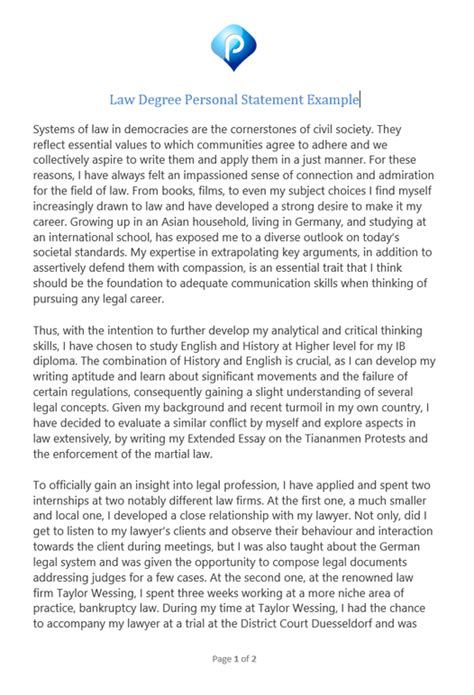Law School Personal Statement Examples Personal Statement Examples