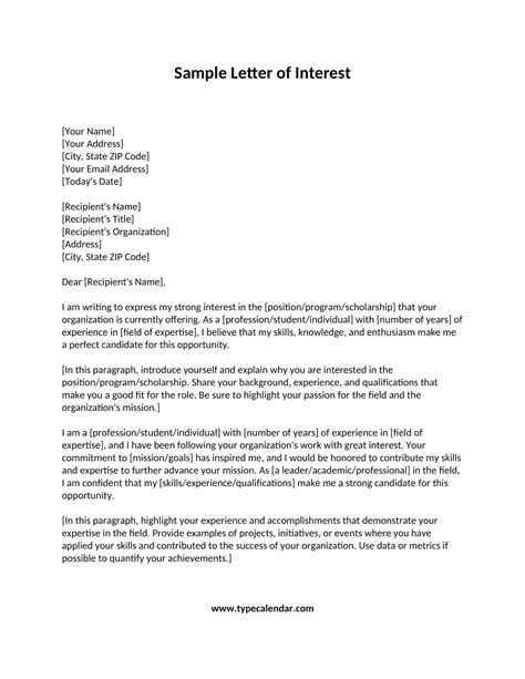 Letter of Interest Example