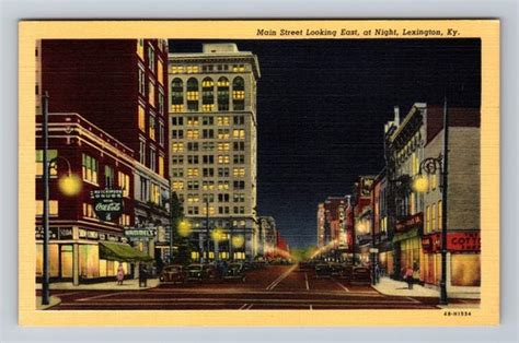Lexington Ky Kentucky Main Street Looking East At Night Vintage