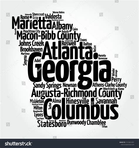 List Cities Georgia Usa State Map Stock Vector Royalty Free 1499596079 Shutterstock