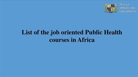 List Of The Job Oriented Public Health Degrees In Africa